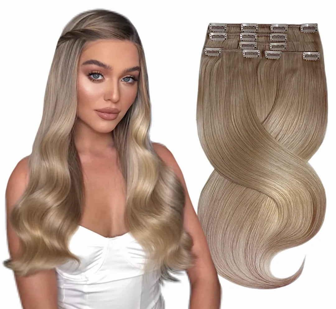 Extensiones de clips quita y pon – 100% cabello humano indio fácil y natural